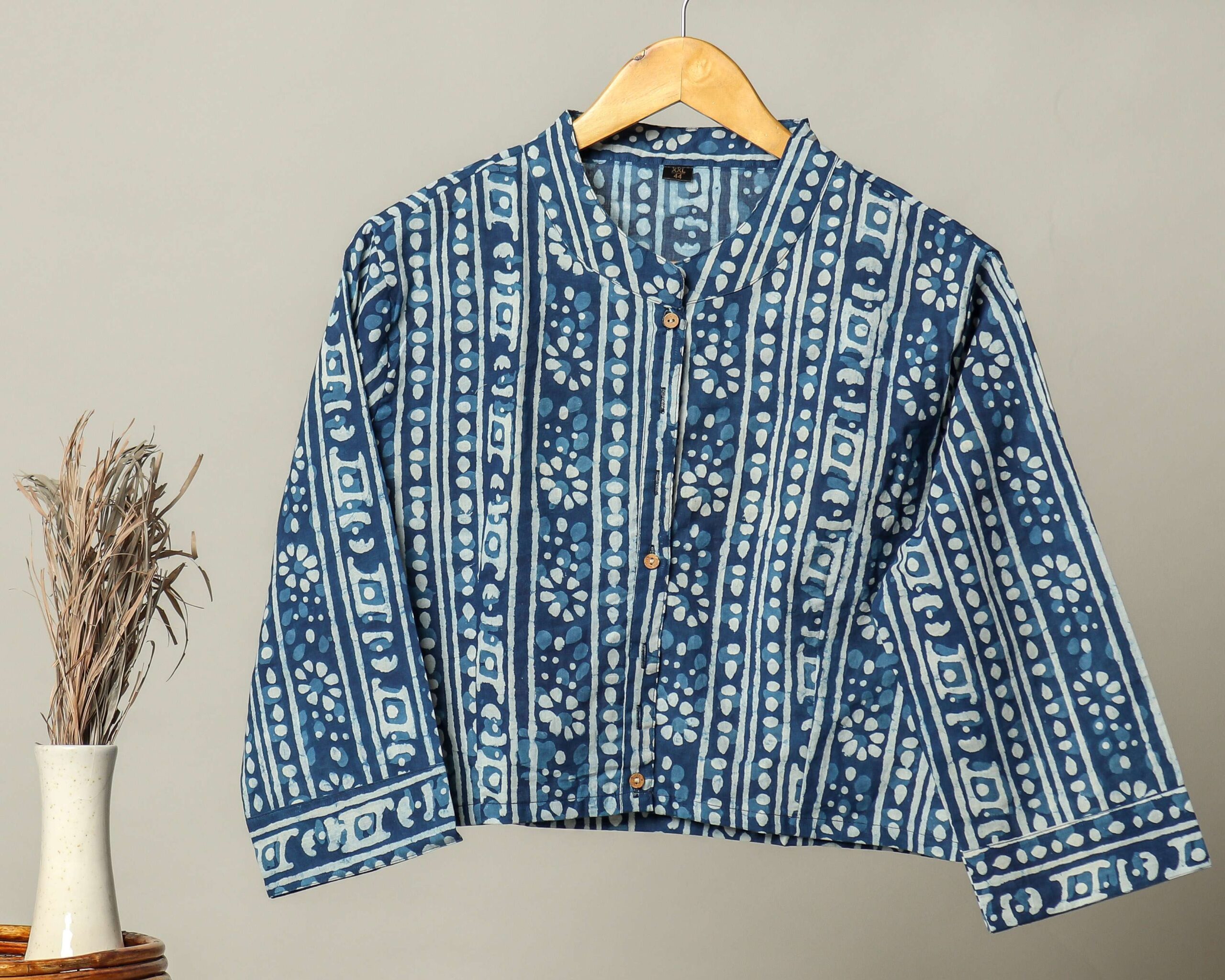 Handmade Block Print Cotton for Women Ethnic Floral Printed Top with Long Sleeves