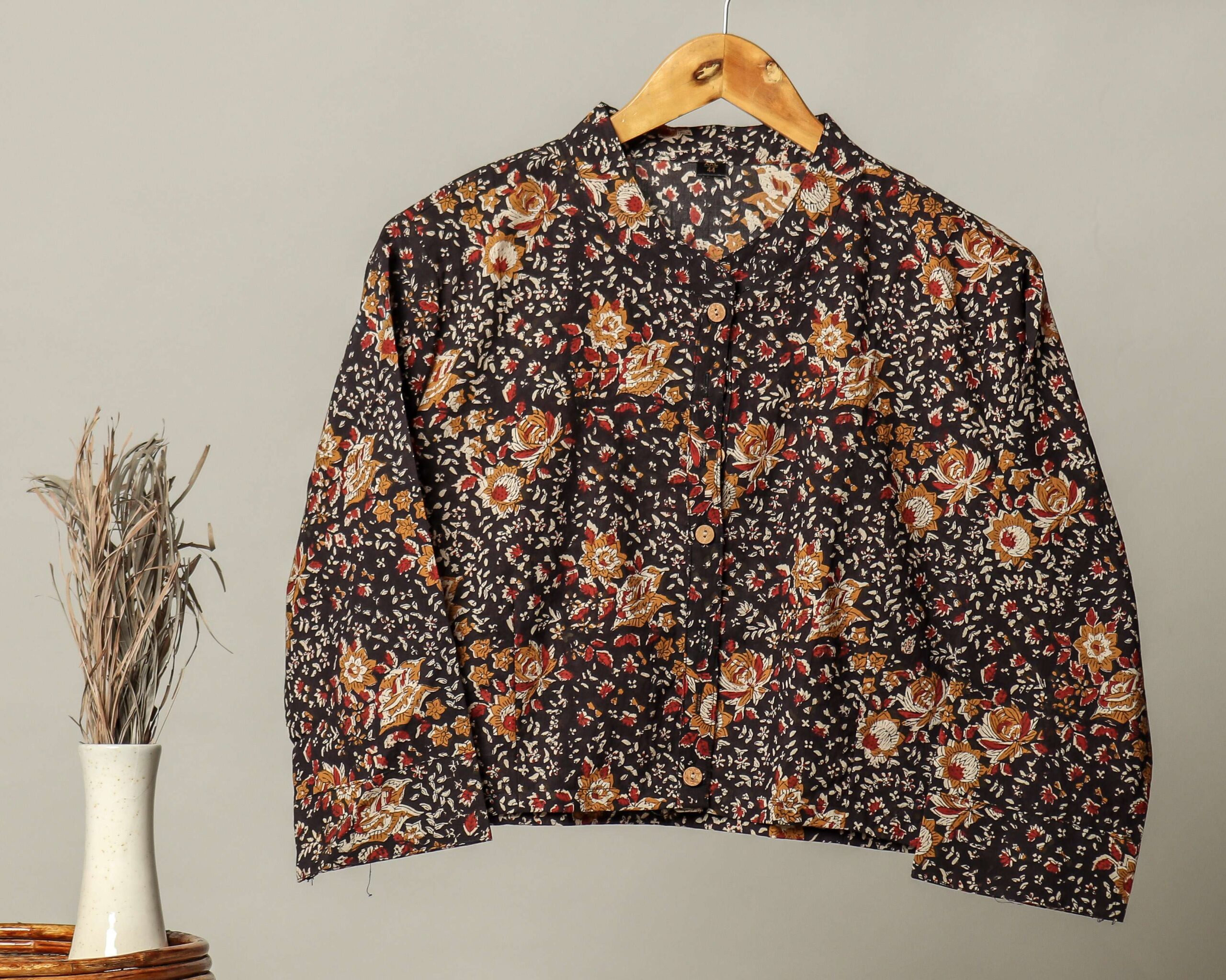 Handmade Block Print Cotton for Women Ethnic Floral Printed Top with Long Sleeves