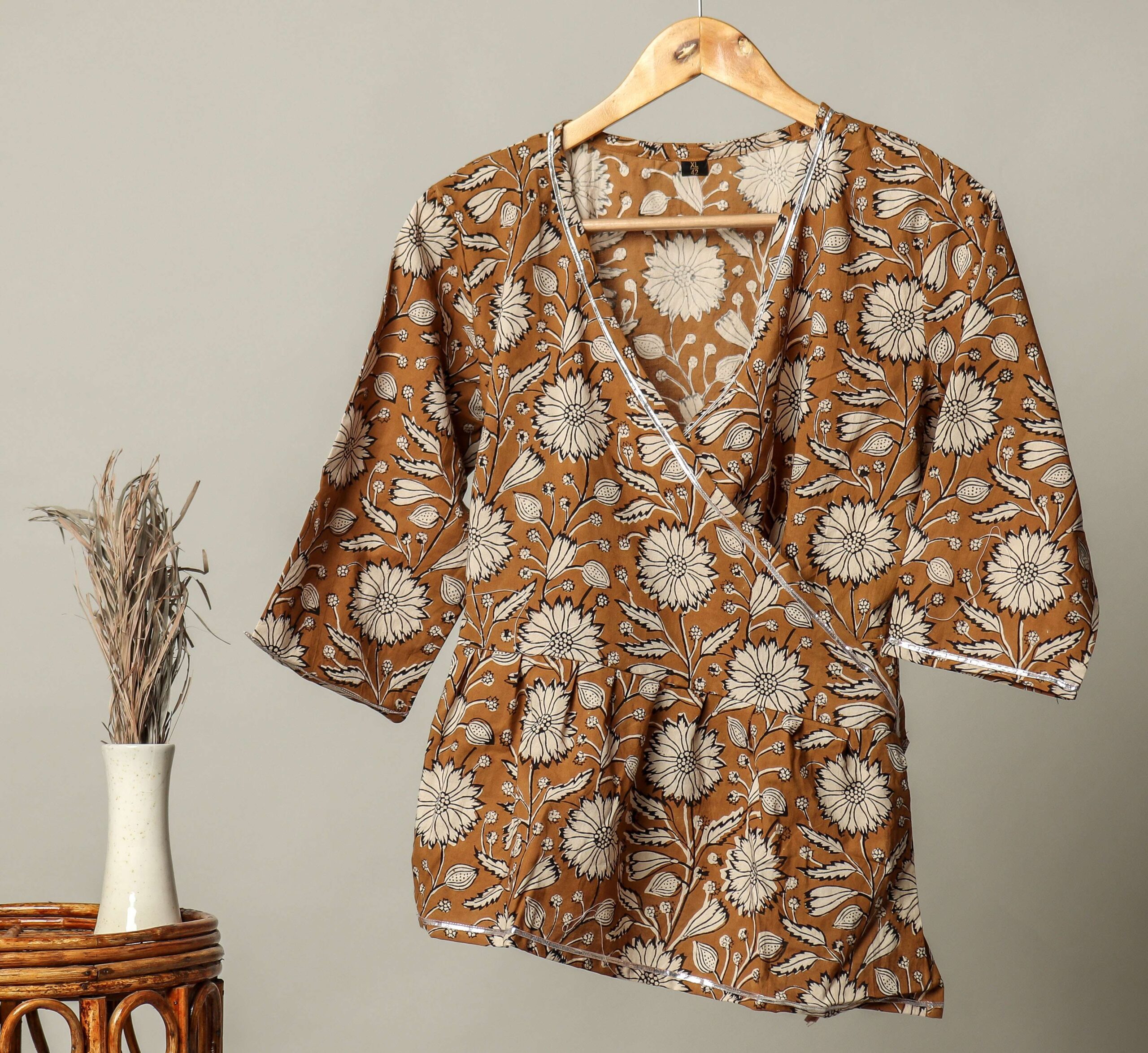 Handmade Block Print Cotton for Women Ethnic Floral Printed Top with Long Sleeves